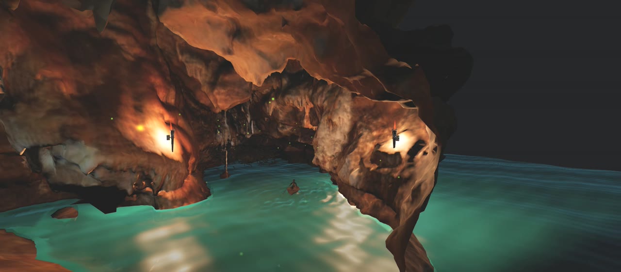 Cave mouth with fireflies